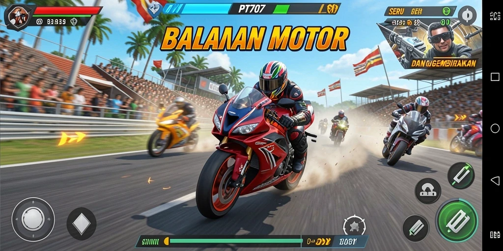 Screenshot gameplay PT707 dengan aksi balapan yang mendebarkan.