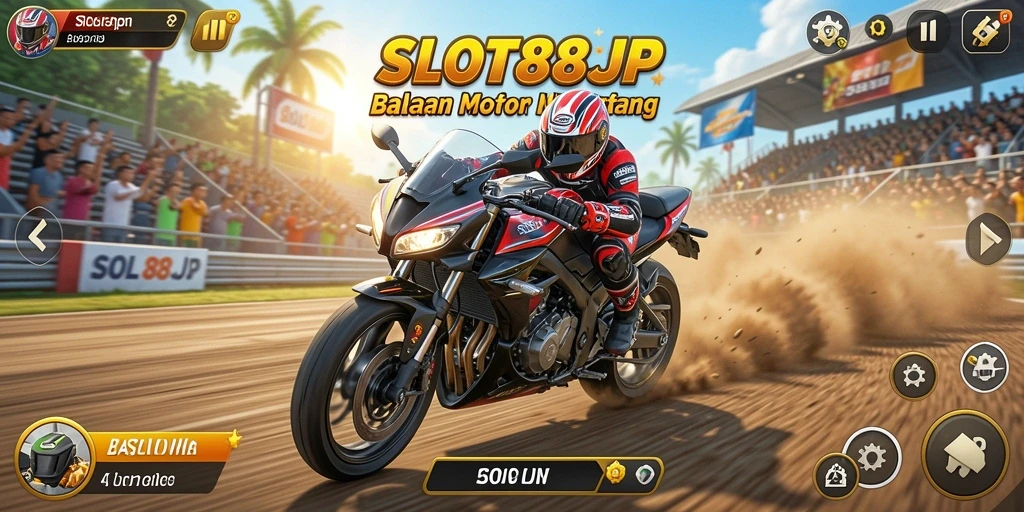 Screenshot utama SLOT88JP menampilkan aksi balap motor yang mendebarkan.